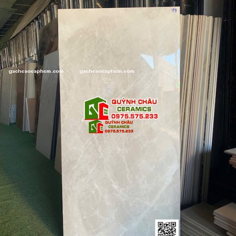Gạch lát nền 60x120 bóng kính kem xám vân trắng              