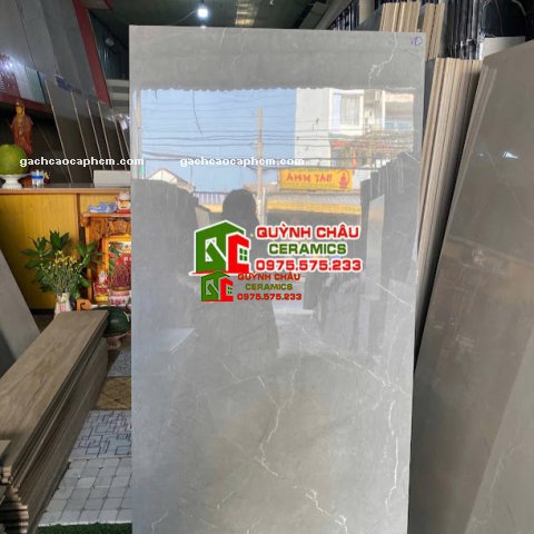 Gạch lát nền 60x120 bóng kính xám vân trắng                         