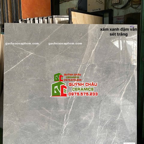 Gạch lát nền ấn độ 120x120 bóng kiếng màu xám vân trắng