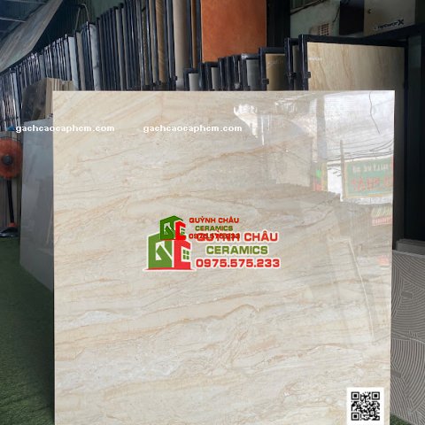 Gạch lát nền ấn độ 120x120 vàng kem bóng kính 