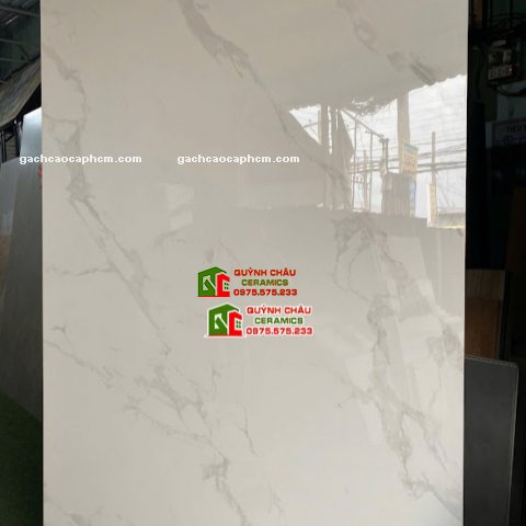 Gạch lát nền ấn độ 120x180 bóng kiếng màu trắng vân xám