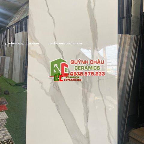 Gạch lát nền ấn độ 80x160 trắng vân đá marble vệt lớn summer white bóng kiếng