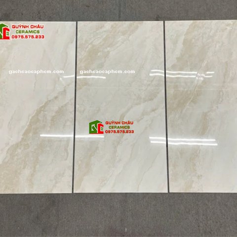 Gạch lát nền Malaysia 60x120 màu kem vân đá bóng kiếng 