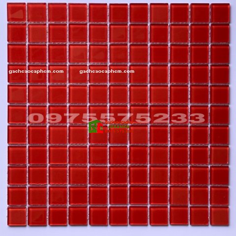 Gạch mosaic 30x30 thủy tinh màu đỏ trơn HD