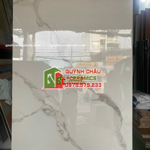 Gạch nhập khẩu ấn độ size 120x180 màu trắng vân đá họa tiết xám chéo Satvario White siêu bóng