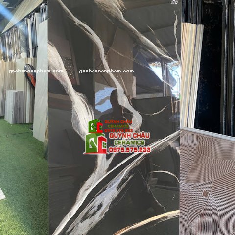 Gạch ốp lát ấn độ 60x120 màu đen vân đá trắng siêu bóng