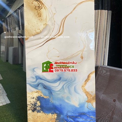 Gạch ốp lát ấn độ 60x120 vân đá nhũ vàng xanh dương siêu bóng