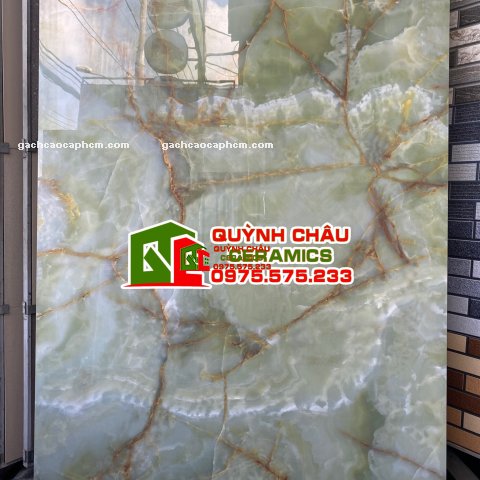 Gạch ốp lát biệt thự 120x180 vân đá xanh ngọc Onyx Green ấn độ cao cấp