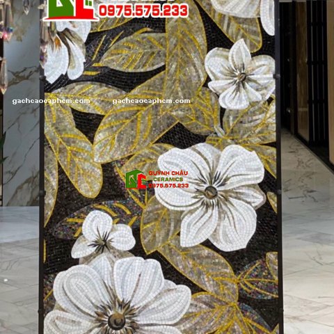 Gạch ốp lát mosaic thủy tinh 120x240 điểm hoa đẹp nhấn mẫu mới cao cấp