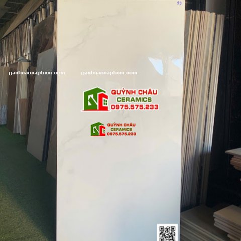 Gạch ốp tường 60x120 bóng kính trắng vân xám             