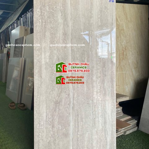 Gạch Travertine vân đá xám nhạt 60x120 bóng kiếng