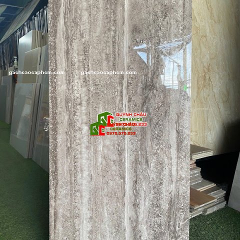 Gạch vân đá Travertine xám đậm bóng kiếng 60x120cm
