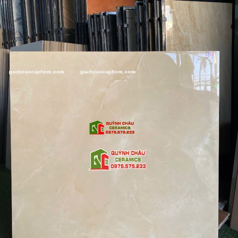 Gạch xương đá porcelain 1000x1000mm bóng kiếng màu kem vân đá