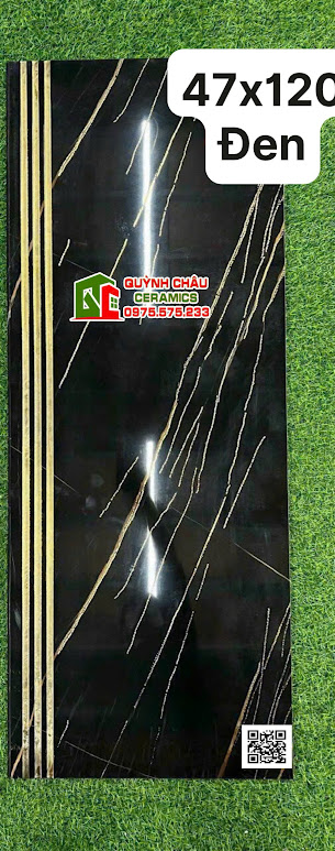 Gạch lát cầu thang 47x120 đen khắc kim nhũ vàng cao cấp