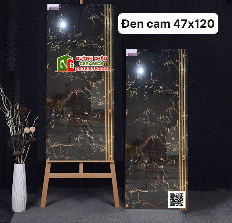 Gạch lát cầu thang 47x120 khắc kim đen vân cam