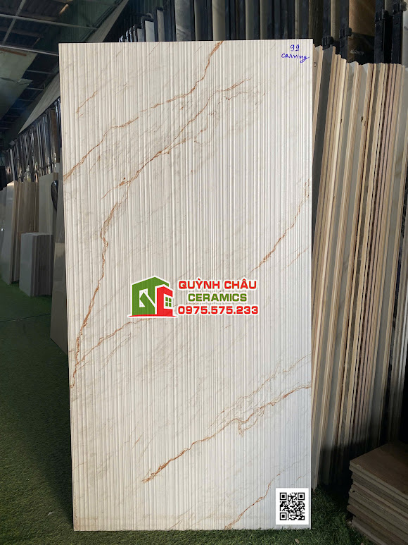 Gạch 60x120 decor carving sọc kẻ trắng kem ốp lát trang trí