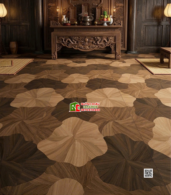Gạch lát phòng thờ lá sen đậm vân gỗ 60x120cm