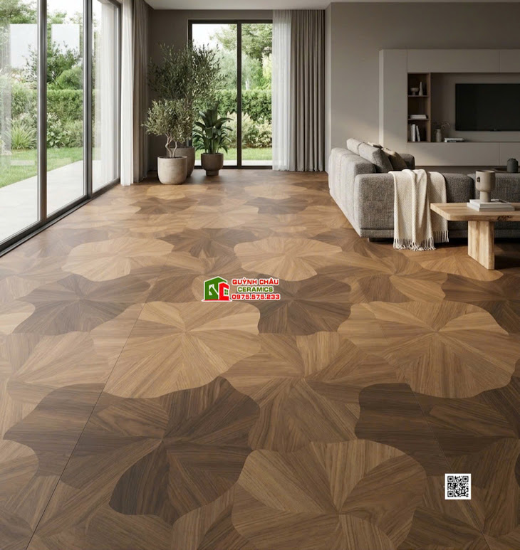 Gạch nhập khẩu lá sen lát phòng khách 60x120cm cao cấp