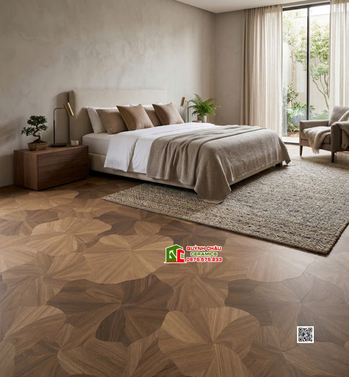 Gạch khổ lớn vân lá sen giả gỗ lát phòng ngủ 60x120cm