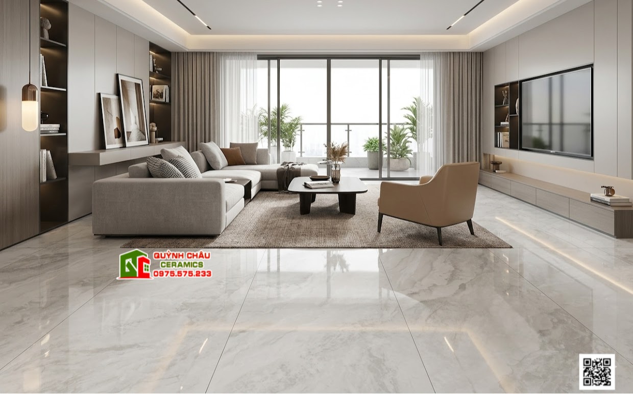 Gạch lát nền phòng khách 60x120 malaysia vân đá xám trắng