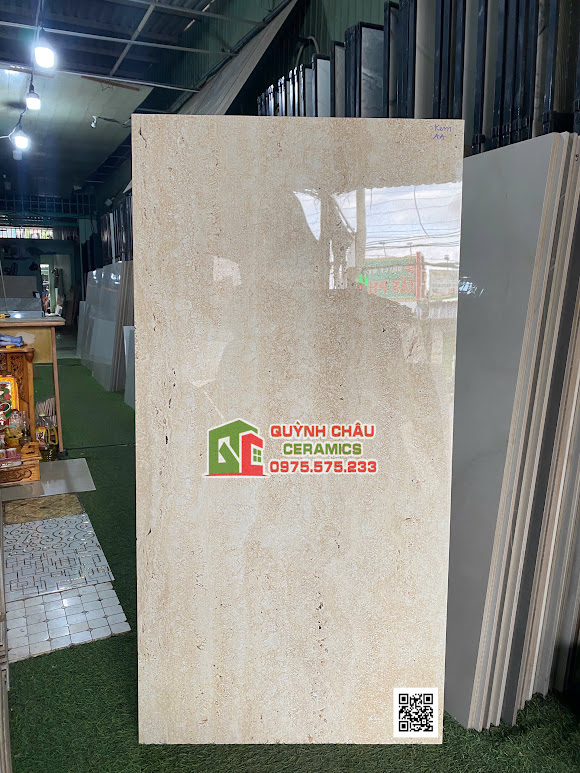 Gạch lát nền travertine bóng màu kem 60x120 ấn độ