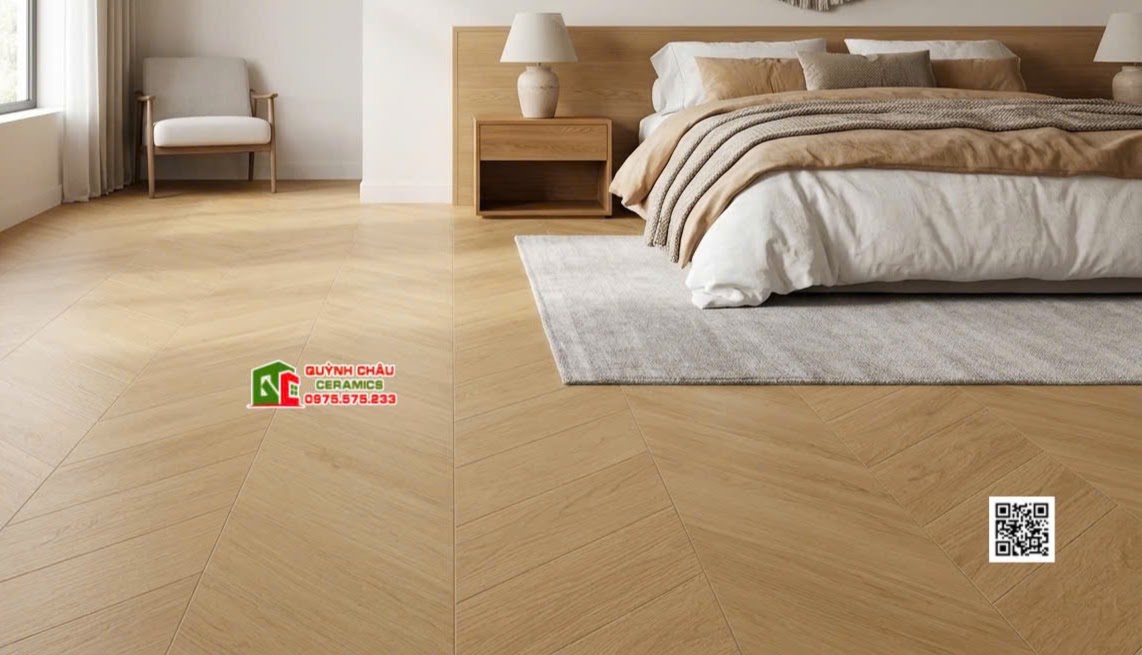 Gạch khổ vân gỗ xương cá lát phòng ngủ 60x120cm 