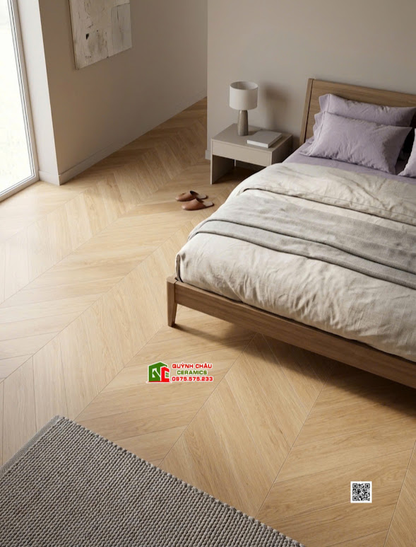 Gạch lát phòng ngủ vân xương cá giả gỗ sồi 60x120cm