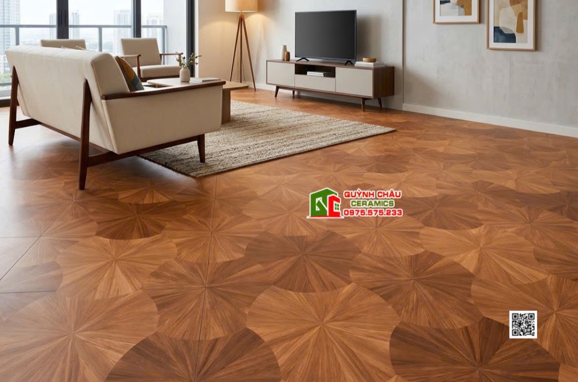 Gạch lá sen vân gỗ lát nền phòng khách 60x120cm
