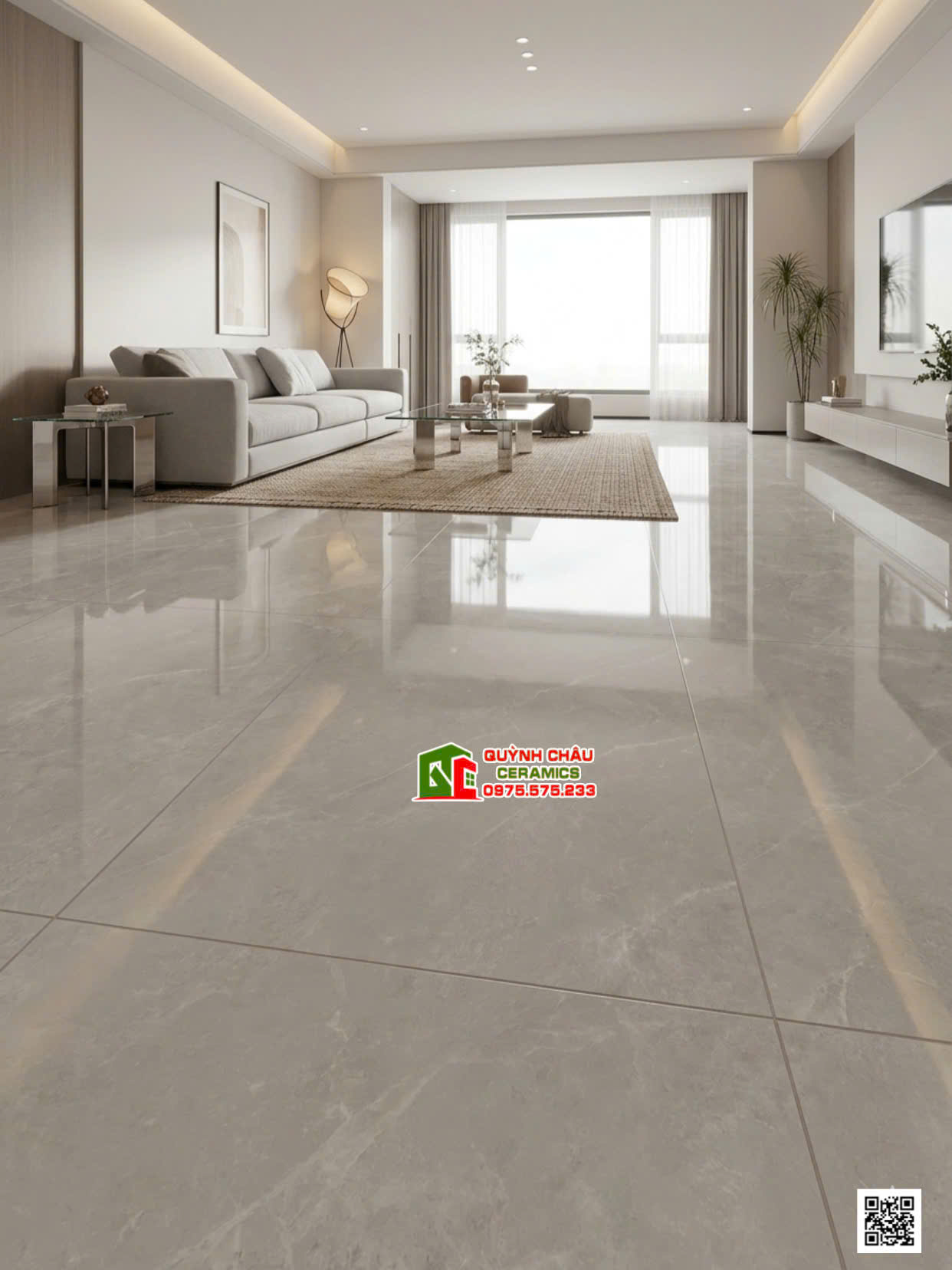 Gạch lát nền 1000x1000 vân đá xám ấn độ lát nền phòng khách