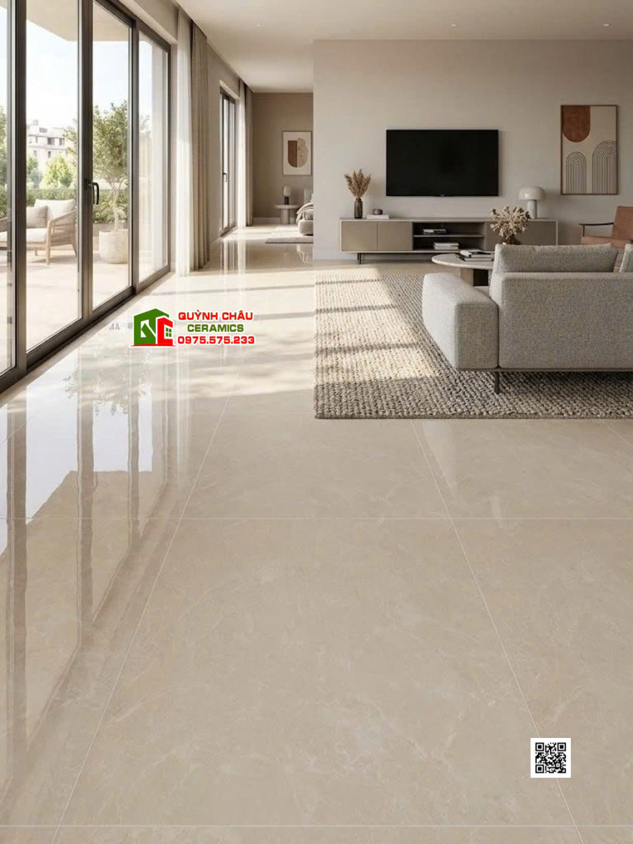Gạch bóng kiếng 120x120 màu kem nhạt ấn độ