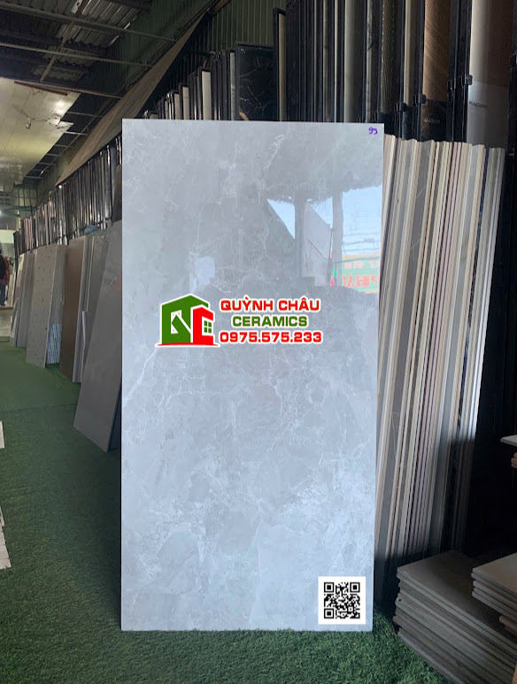 Gạch ấn độ 60x120 bóng kính màu xám vân trắng