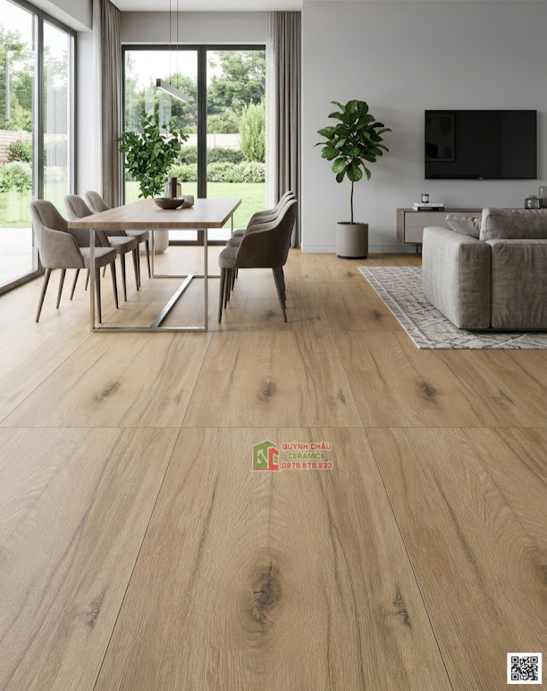 Gạch lát phòng khách giả gỗ nâu óc chó 60x120cm ấn độ