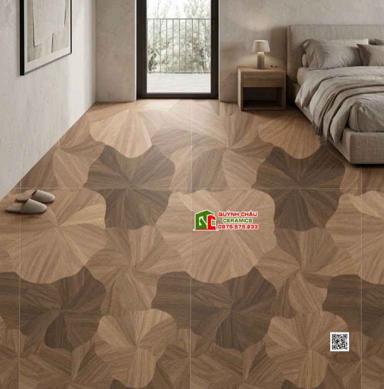 Gạch lá sen giả gỗ họa tiết gỗ 60x120 lát nền phòng ngủ