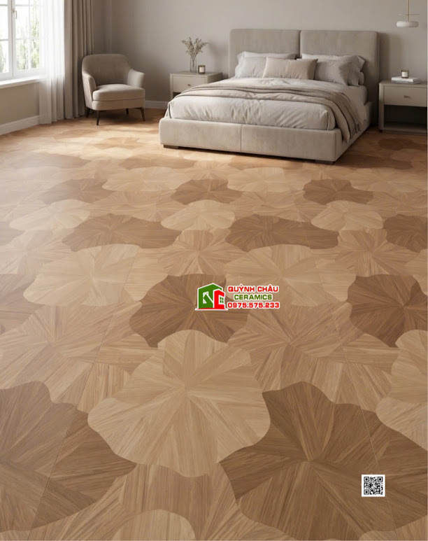 Gạch khổ lớn họa tiết gỗ lá sen 60x120 lát phòng ngủ