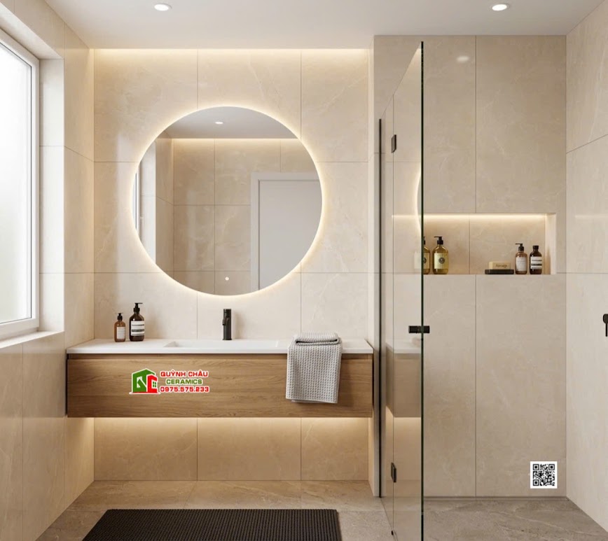 Gạch kis mờ vàng kem 60x120 ốp tường phòng tắm