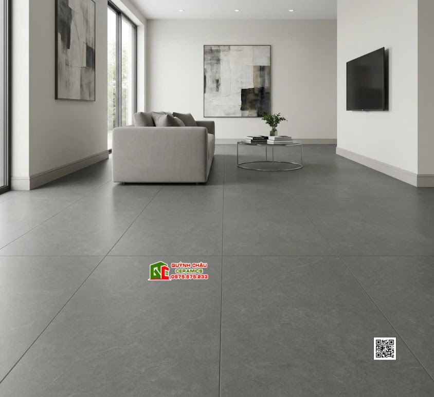 Gạch kis 60x120 mờ xám đậm lát phòng khách