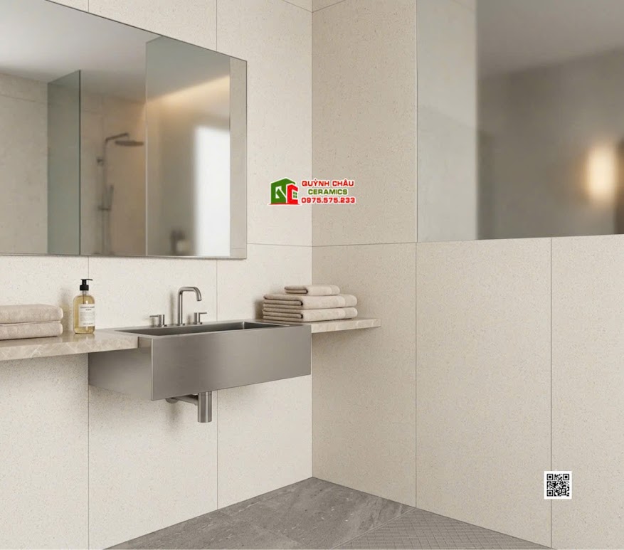 Gạch kis 60x120 vân đá terrazzo ốp tường phòng tắm