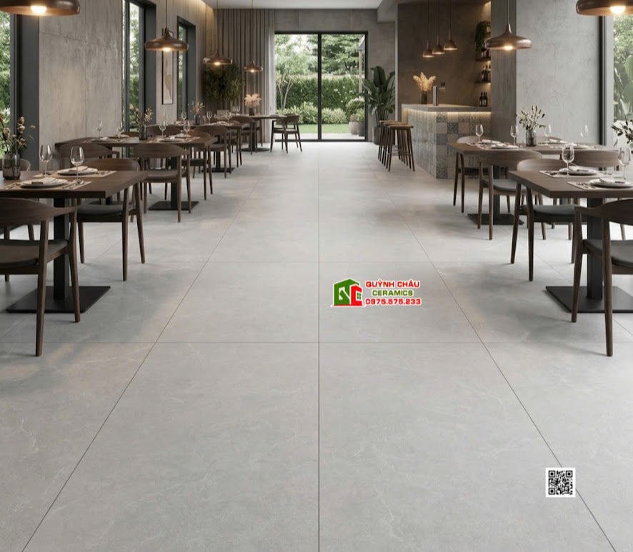 Gạch 60x120 kis đá mờ xám nhạt lát nền nhà hàng