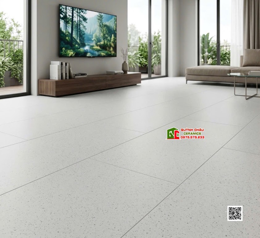 Gạch lát phòng khách terrazzo 60x120 kis đá mờ sáng