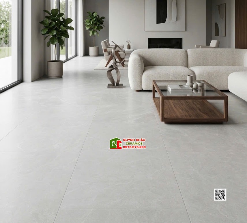 Gạch granite 60x120 kis lát nền phòng khách mờ xám nhạt