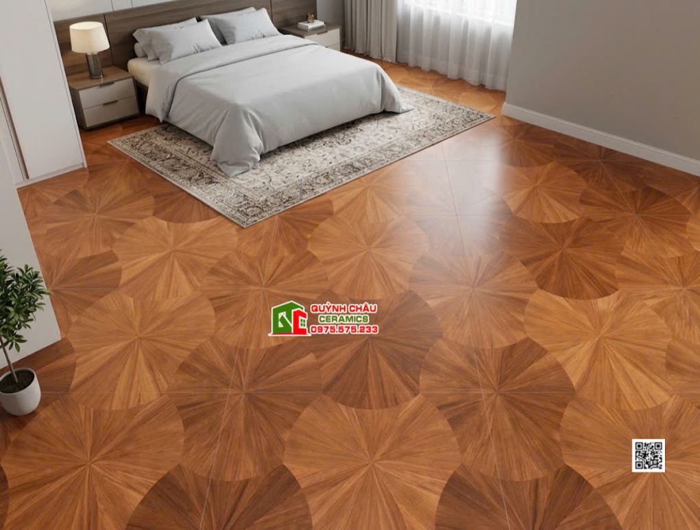 Gạch lá sen giả gỗ lát nền phòng ngủ 60x120cm trung quốc