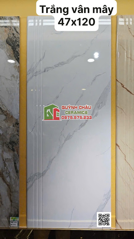 Gạch lát cầu thang 47x120 trắng giả đá vân mây