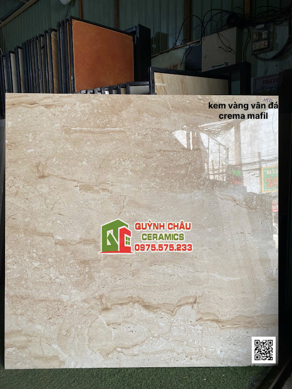 Gạch lát nền 120x120 bóng kiếng vân đá crema ấn độ
