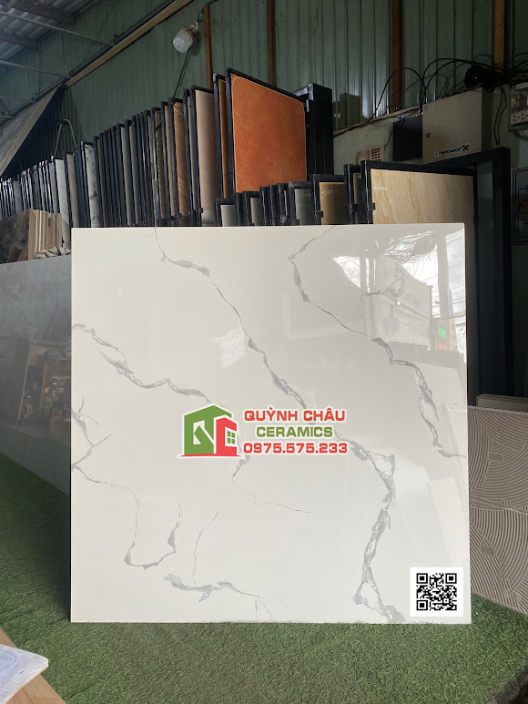 Gạch lát nền ấn độ 120x120 bóng kính trắng mây vân giả đá