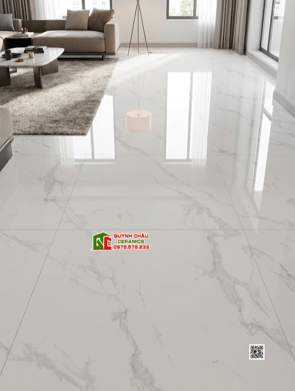 Gạch lát nền trắng vân mây 120x180 bóng kiếng