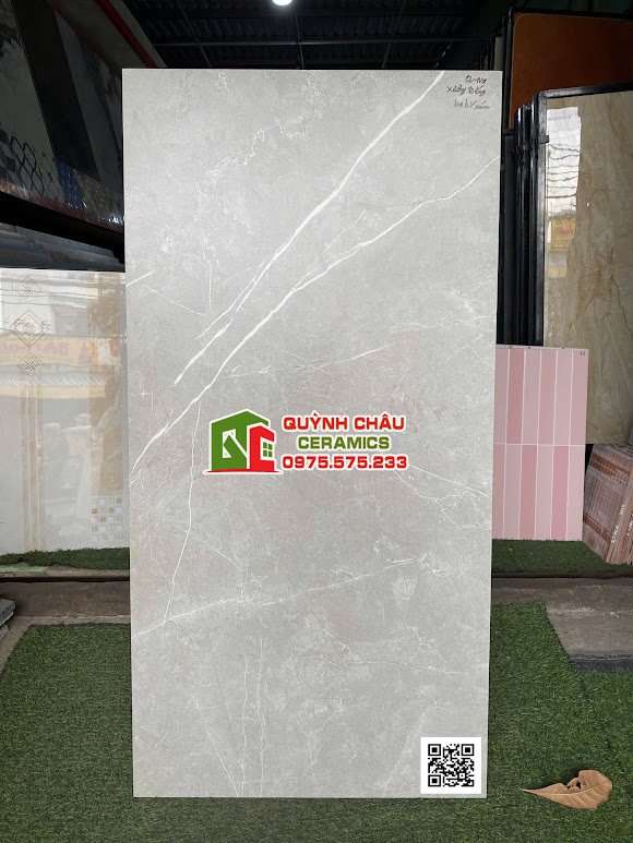 Gạch lát nền baby skin 60x120 mờ xám mịn vân trắng giả đá