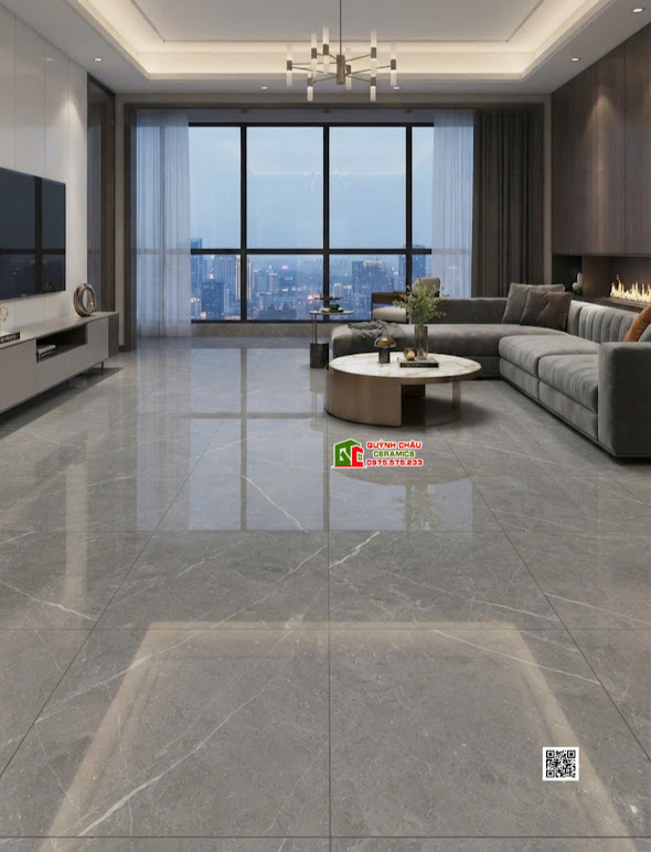 Gạch lát nền bóng kiếng 120x120 ấn độ xám xanh vân trắng tia sét