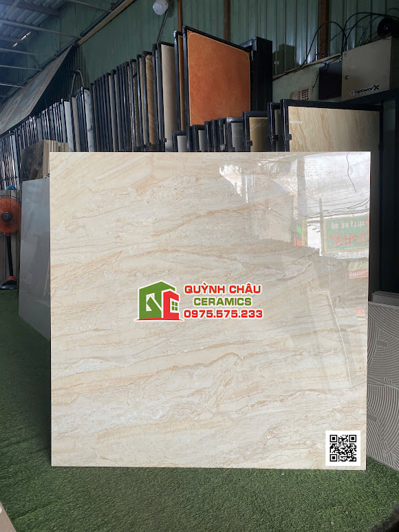 Gạch lát nền ấn độ 120x120 bóng kính kem vàng vân đá