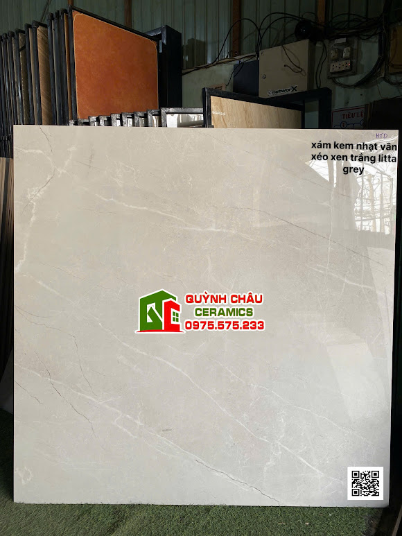 Gạch nhập khẩu ấn độ 120x120 xám kem nhạt bóng kiếng