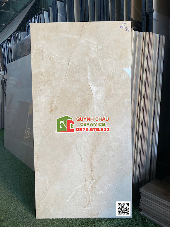 Gạch lát nền ấn độ kem vân đá 60x120 bóng kính sang trọng